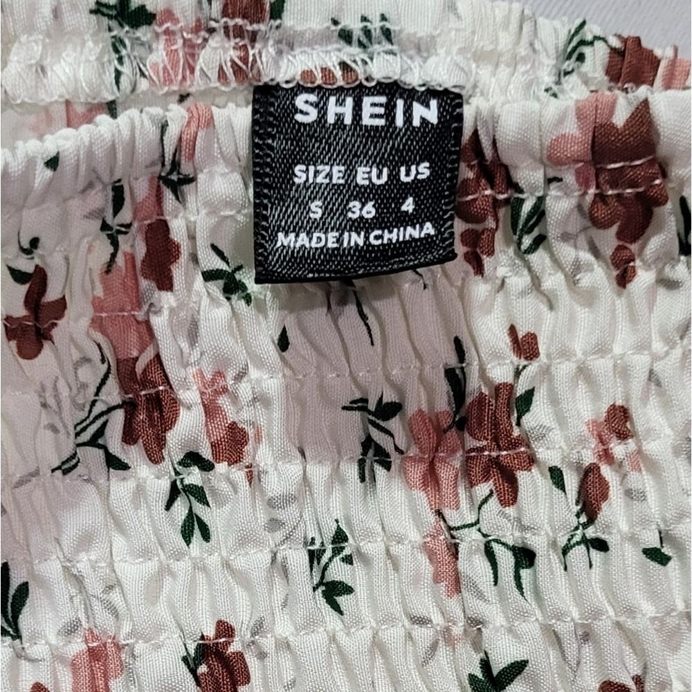 SHEIN Women's White Floral Smocked Long Sleeve Blouse Size Small (4) ๐ - Picture 3 of 11
